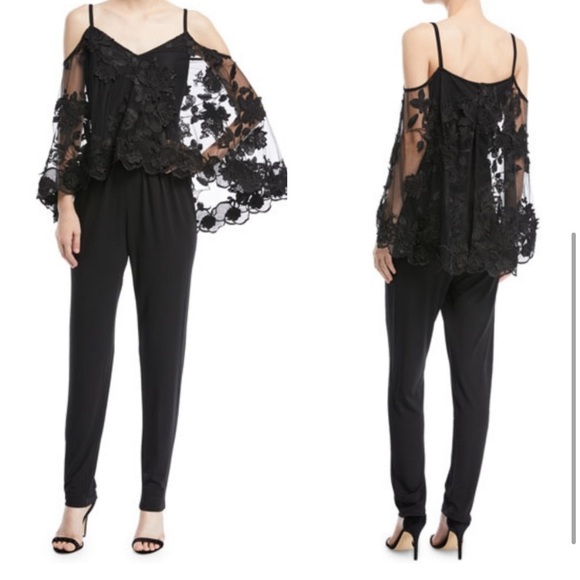 Kobi Halperin Pants - Kobi Halperin Lace Jumpsuit Monique Black Floral Overlay Cape One Piece Large